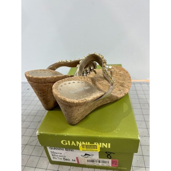 Gianni Bini Sand Gold Cork Wedge Sandals Rhinestone Details Size Women’s Sz. 8 - Picture 4 of 7